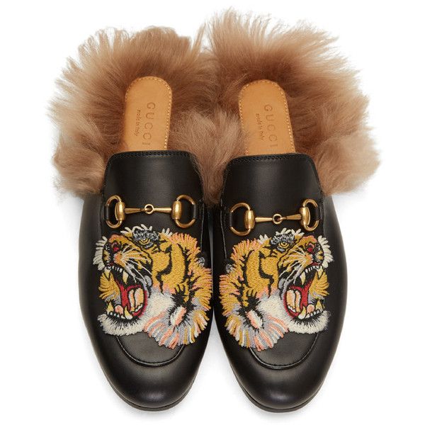 Gucci Black Tiger Princetown Slip-On Loafers ($880) ❤ liked on .