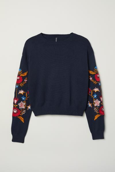 Knit Sweater with Embroidery | Embroidered clothes, Sweaters .