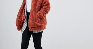 New Look | New Look teddy faux fur bomber jacket in rust #Fashion .