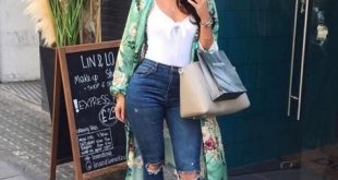 Green Floral Print Kimono Robe | Fashion, Kimono outfit, Outfi