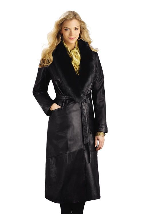Black leather trench coat with fur collar | Coat, Leather coat .