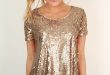 Sparkle In The City Top in Taupe - Gold Sequin Glitter Top .