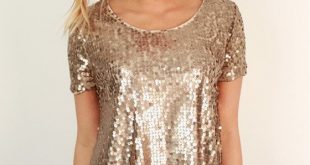 Sparkle In The City Top in Taupe - Gold Sequin Glitter Top .