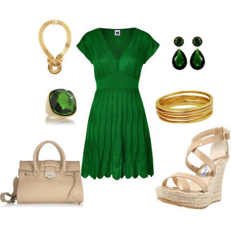 Emerald green dress with gold accessories. | Emerald green .