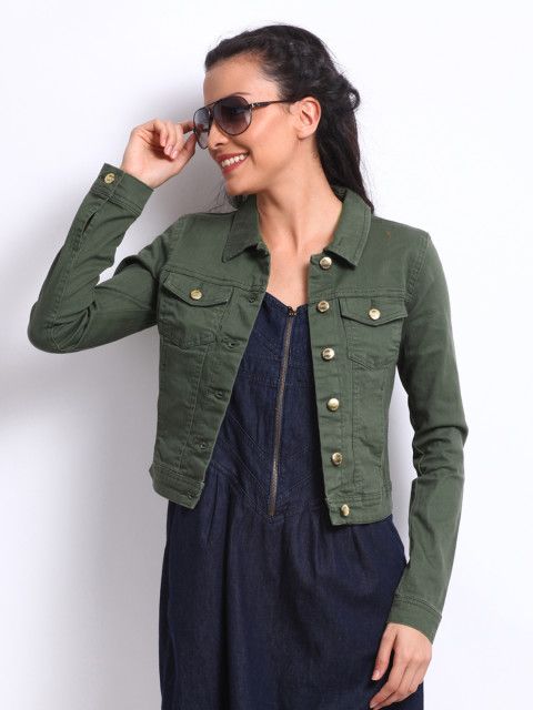 ONLY Women Olive Green Denim Jacket | Green denim jacket women .