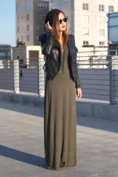 olive green maxi dress Forever 21 dress - black pu leather Ebay .