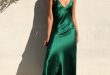 your perfect prom dress in green silk V neck line date night dress .