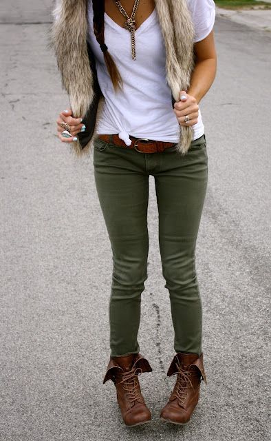 Olive green pants. Clothes Outift for • teens • movies • girls .