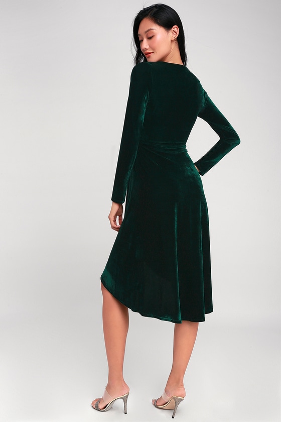 Glam Velvet Dress - Emerald Green Dress - Midi Dre