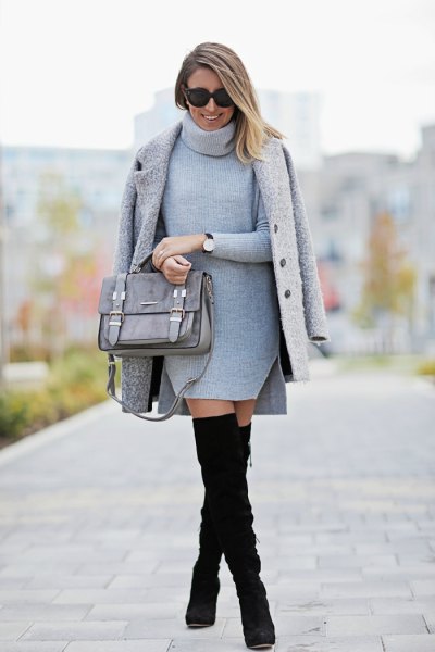 15 Attractive Grey Sweater Dress Outfit Ideas - FMag.c