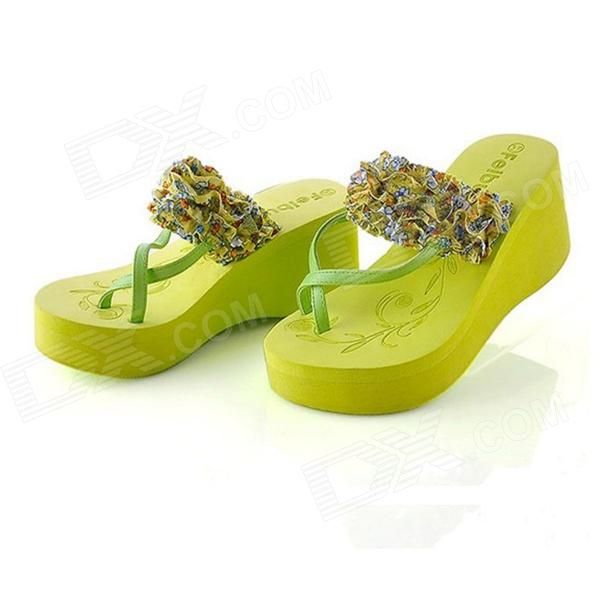 Fashionable High Heel Flip-Flops Slippers for Women - Green (Size .