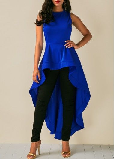 Sleeveless Royal Blue High Low Blouse | Fashion, Trendy tops for .