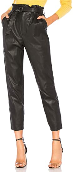 Faux Leather Pants for Women, High Waist Loose Fit Black Leather .