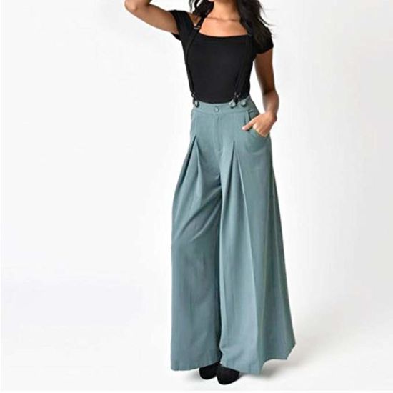 China Customized Women Casual Pleated High Waisted Wide Leg .