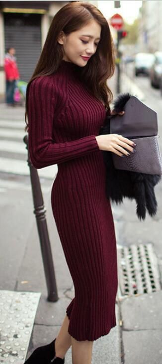 Fashion Ribbed High Neck Long Sleeve Knit Long Sweater | Long .