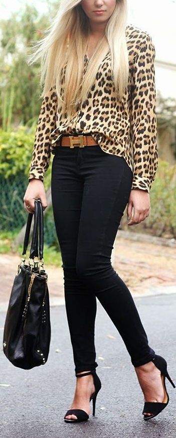 Leopard Top, Skinny Jeans & Sandals ❤︎ #streetstyle | Fashion .