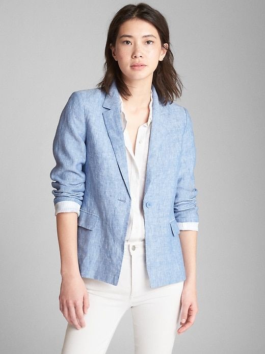 Linen Blazer | Blazer outfits for women, Blue blazer outfit .