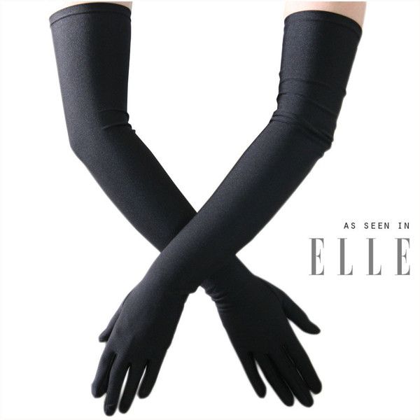 Black Long Black Satin Gloves ($60) ❤ liked on Polyvore featuring .