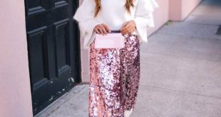 pink-long-sequin-skirt-white-blouse-outfit-christmas-outfit-ideas .