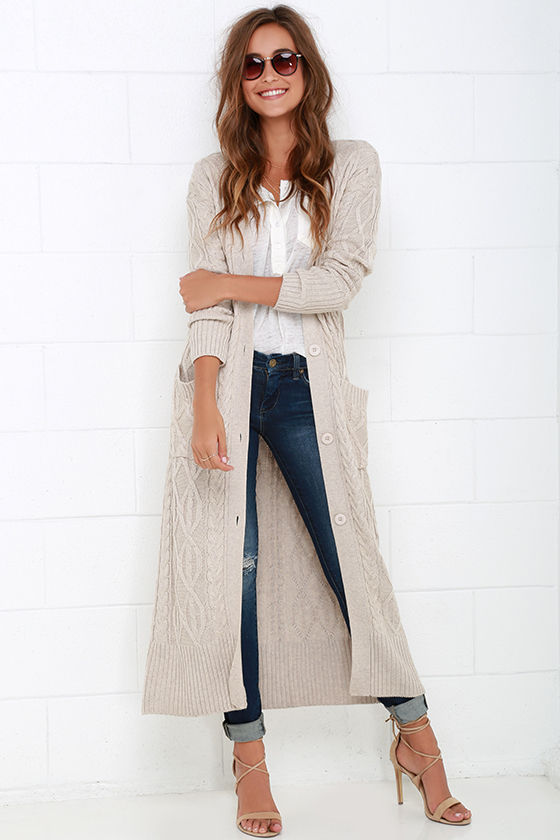 Cozy Beige Sweater - Long Sweater - Cable Knit Sweater - $104.