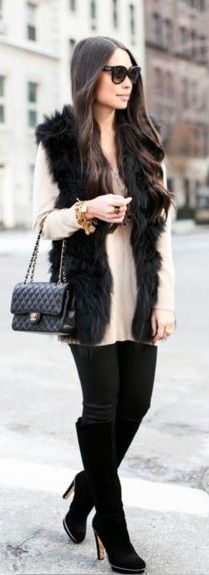 33 Best Black fur vest images | Black fur vest, Autumn fashion .