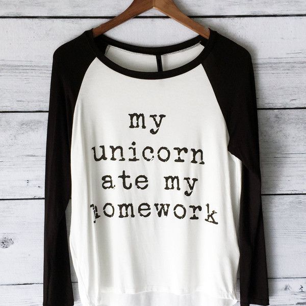 My Unicorn Ate My Homework Long Sleeve Raglan Shirt for Women in .