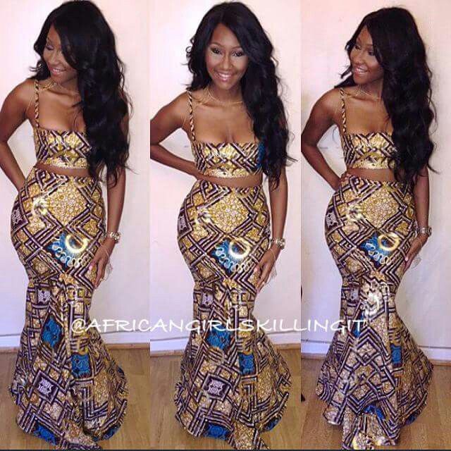 Crop top and mermaid skirt | African fashion, African prom dresses .