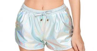Taydey Women's Yoga Hot Shorts Shiny Metallic Pants with Elastic .