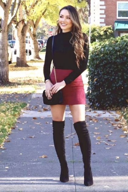 30+ Beautiful Mini Skirts High Heels Tight Dresses | Black boots .