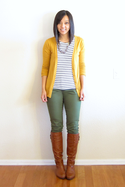 Olive and Mustard | Yellow cardigan outfits, Mustard yellow outfit .
