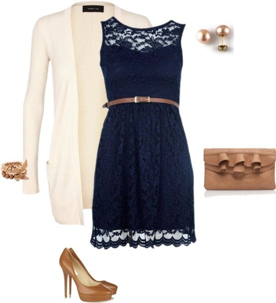 navy lace dress, neutral accessories | Lace blue dress, Navy blue .