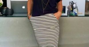 Simple for when summer is really hot, navy tee, striped skirt and .