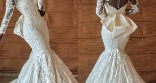 Arabic Nigerian Wedding Dresses Back Bow Beading Long Sleeves .