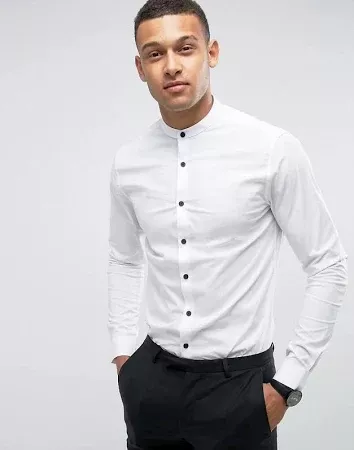 mens white dress shirt no collar - Google Search | Mens white .