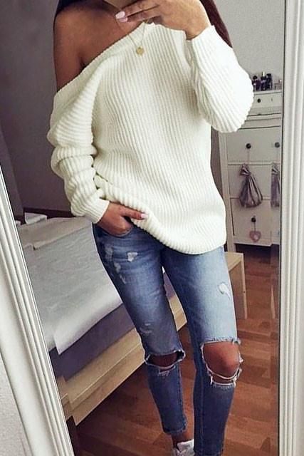 Off The Shoulder Knit Sweater Outfit
Ideas