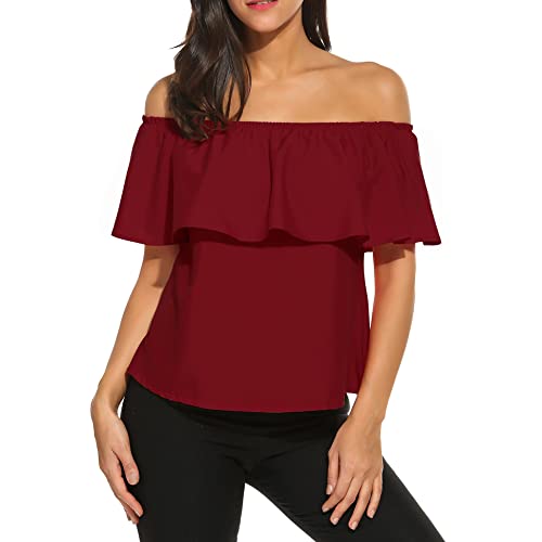 Off The Shoulder Tops Red Ruffle: Amazon.c