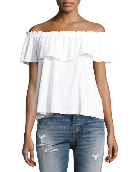 Current/Elliott The Ruffle Off-the-Shoulder Top, Whi