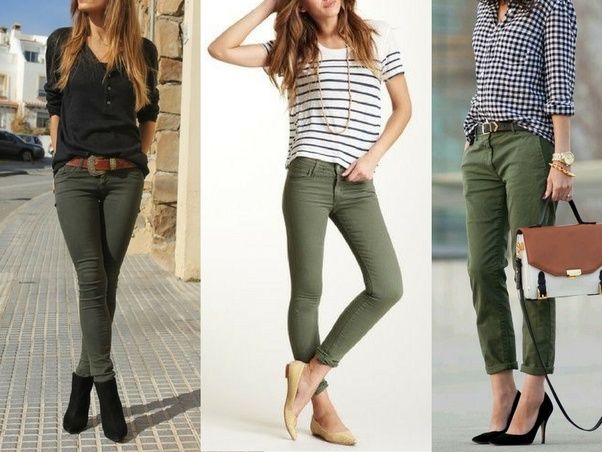 Image result for khaki pants women outfit ideas | Green pants .