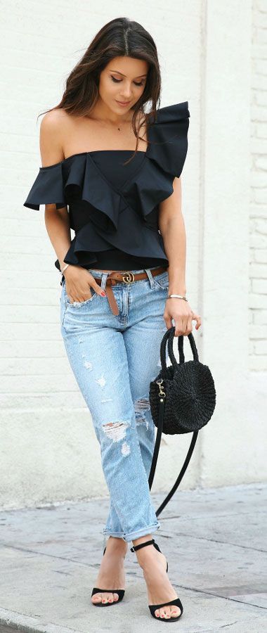 100+ blouse + ripped jeans #falloutfits #skirtoutfits #winter .