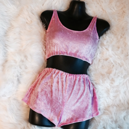 baby pink crushed velvet sleeveless crop top (part of matching set .