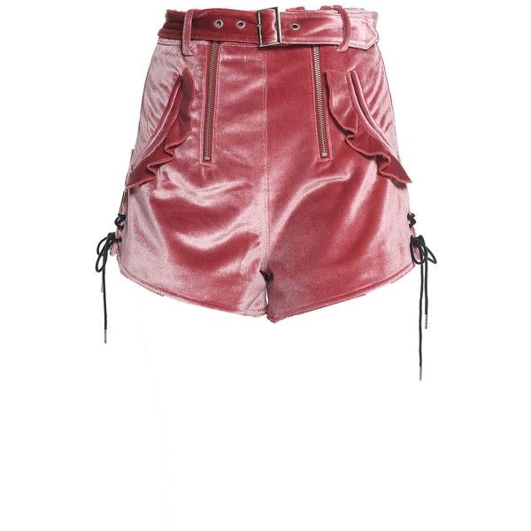Lace Up Cuff Ruffle Trim Velvet Shorts ($210) ❤ liked on Polyvore .
