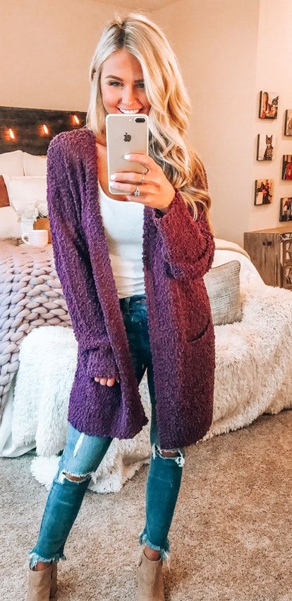 summer #outfits purple knit cardigan. | Stylish fall outfits .