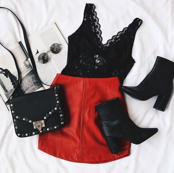 lace-black-top-red-leather-skirt-outfit-idea-valentines-day-min .
