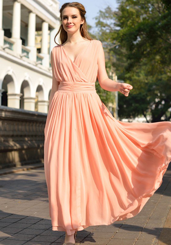 15 Amazing Peach Long Dress Outfit Ideas - FMag.c