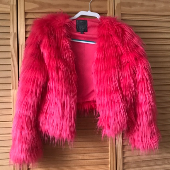 Guess Jackets & Coats | Hot Pink Faux Fur Jacket | Poshma