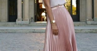 New light pink metallic midi length pleated women skirt metalic .