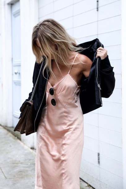 dress, pink dress, blush pink, slip dress, satin dress, black .
