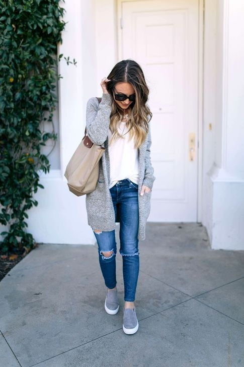 50 Gorgeous Winter Outfits Ideas With Cardigan | Sneaker outfits .
