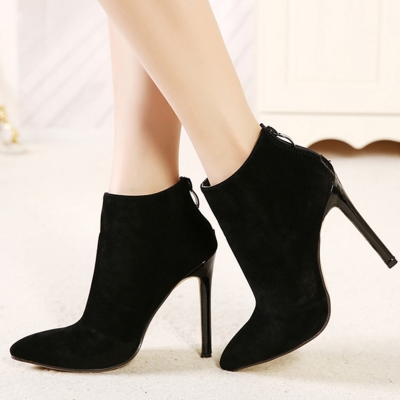 Women's Solid Pointed Toe Back Zipper Stiletto Ankle Boots .