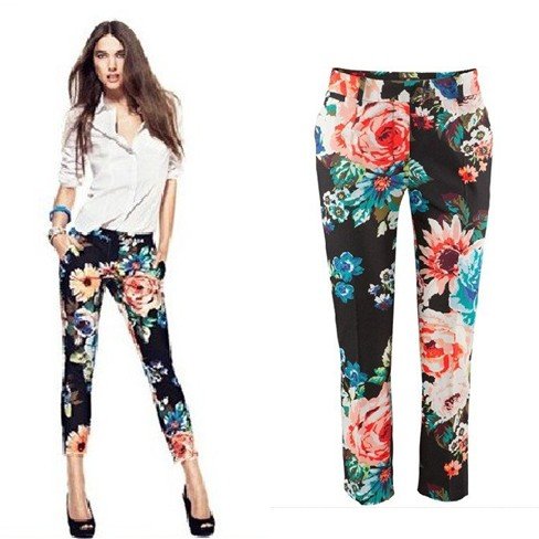 Free Shipping New arrival wintage style pants lady flowers skinny .